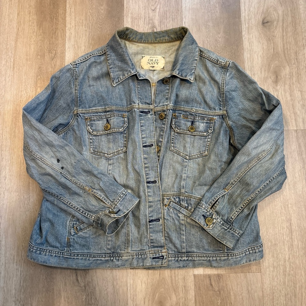 Old Navy Denim Jacket Distressed Cotton Light Wash Size Large Unisex